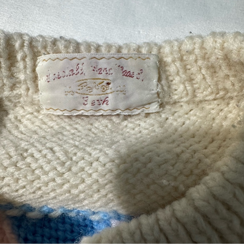 Hand Knit Diamond Basket Weave Cardigan Vintage Granny Chic Easter Cottagecore - Picture 2 of 7
